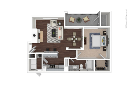Floor plan for 1 bed, 1 bath, 819 sqft